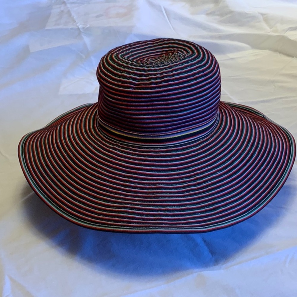 Sun Hat Wide-Brimmed of Multicolored Grosgrain Ribbon  Packable, Cool, Durable